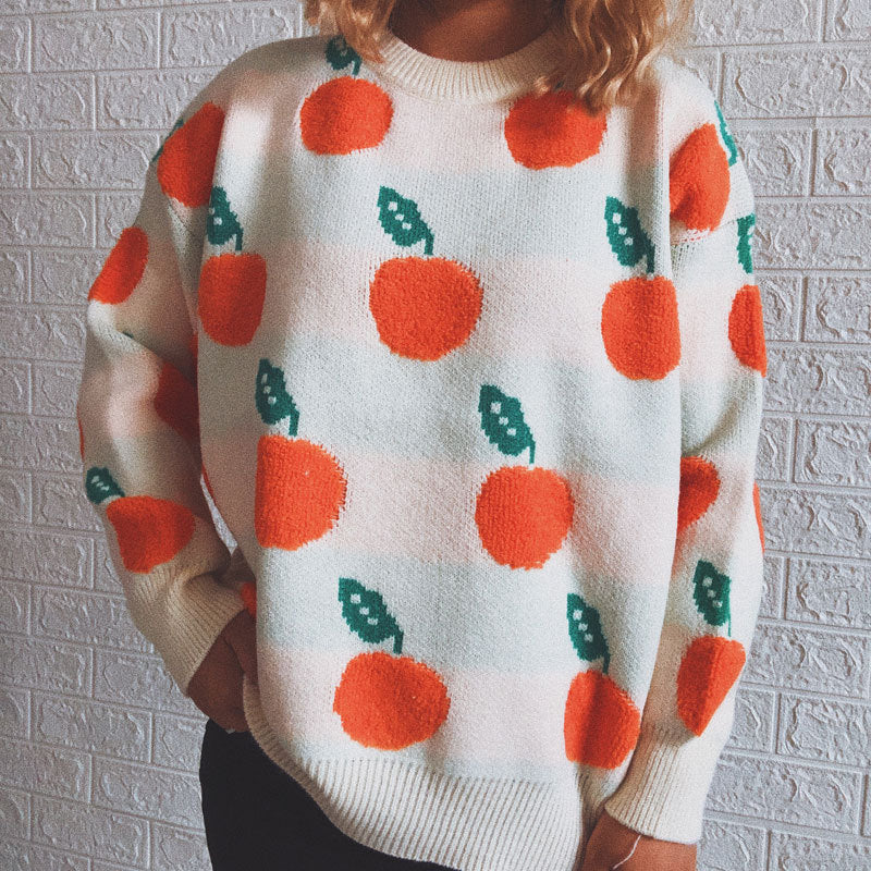 ModeGeist | Strickpullover mit Früchteprint Weich und Einzigartig Gemütliche Passform