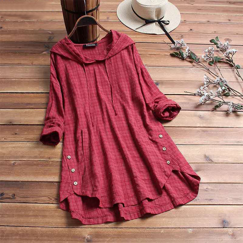 MODEGEIST Damen Hoodie-Kleid Karierte Muster Verstellbare Kapuze