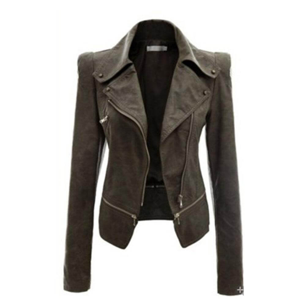 ModeGeist | Damen Slim Fit PU Leder Zip-Up Jacke