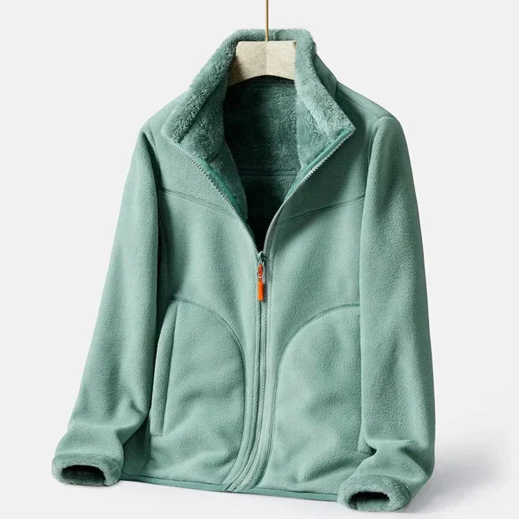 ModeGeist | Warme Fleecejacke mit Doppelter Knopfleiste für Damen