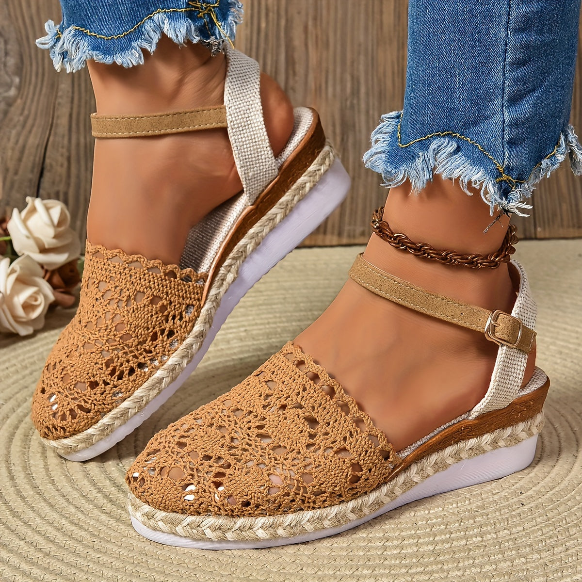 MODEGEIST Damen Sandalen Verstellbar Gepolstert Ergonomisch Beige