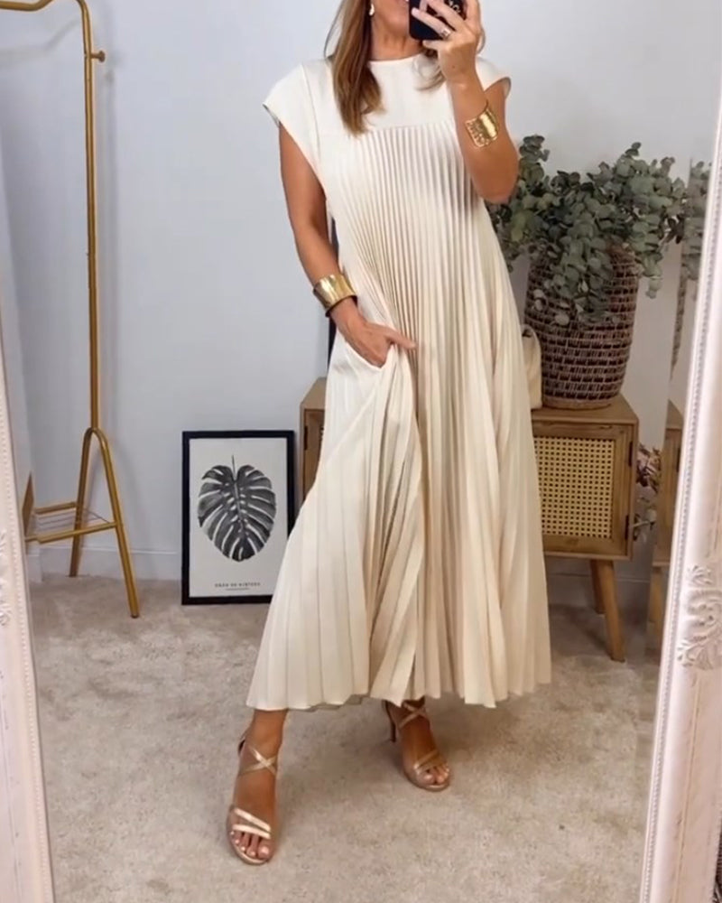 MODEGEIST Damen Maxi-Kleid Plissiert Fließend Elegant Vielseitig