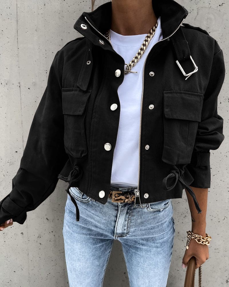 ModeGeist | Beschnittene Übergangsjacke für Damen mit Taschen