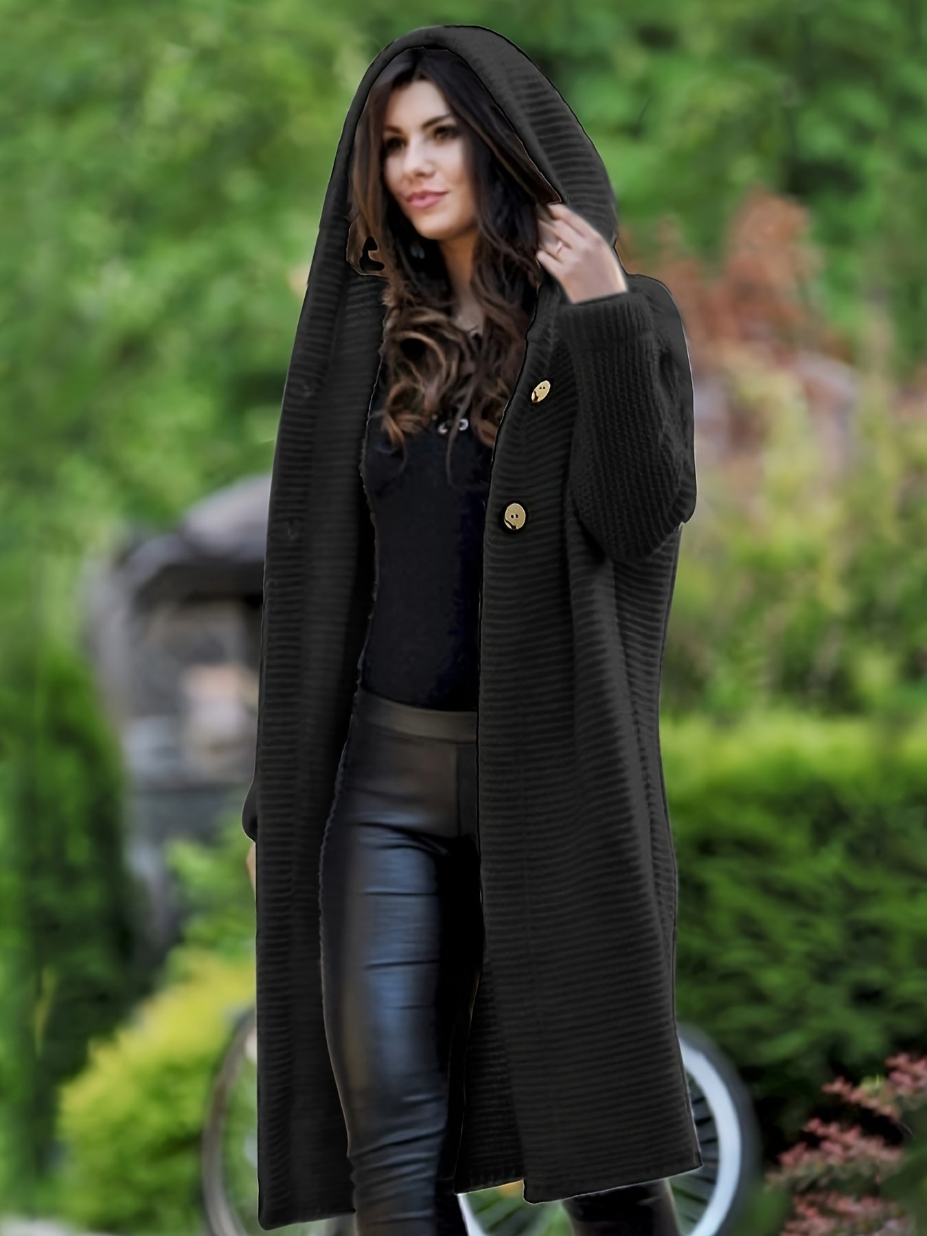 ModeGeist | Damen Freizeit Strickjacke Mit Kapuze Und Langen Ärmeln