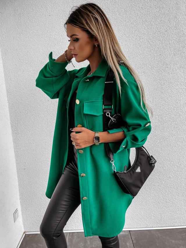 ModeGeist | Lange Hemdjacke mit Knöpfen, Wollkragen und Revers