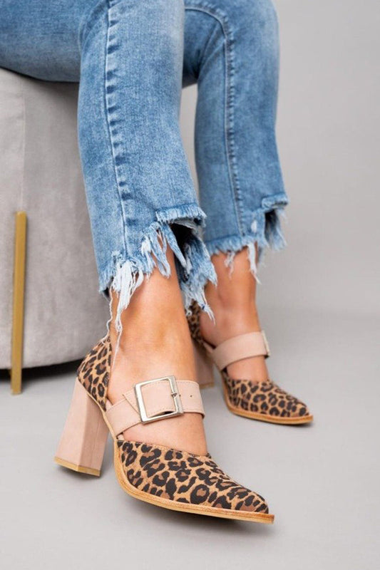 MODEGEIST Damen Sandaletten Leopardenmuster Stabiler Absatz
