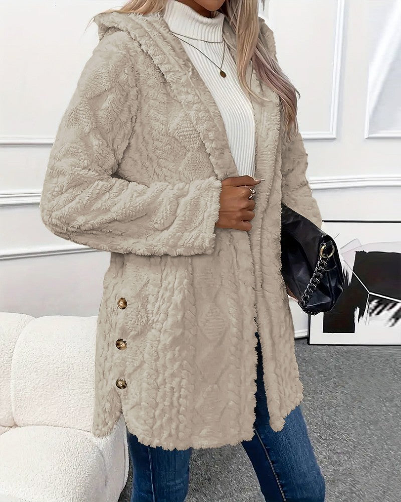 ModeGeist | Jacke - Kunstpelz - Lockere Passform - Mit Kapuze und Knopfdetails