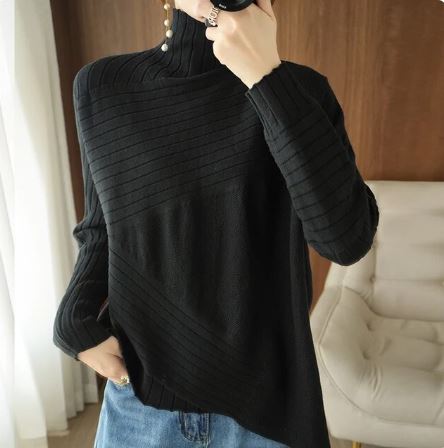 ModeGeist | Sweater - Gemütlicher asymmetrischer Ripp-Turtleneck-Pullover