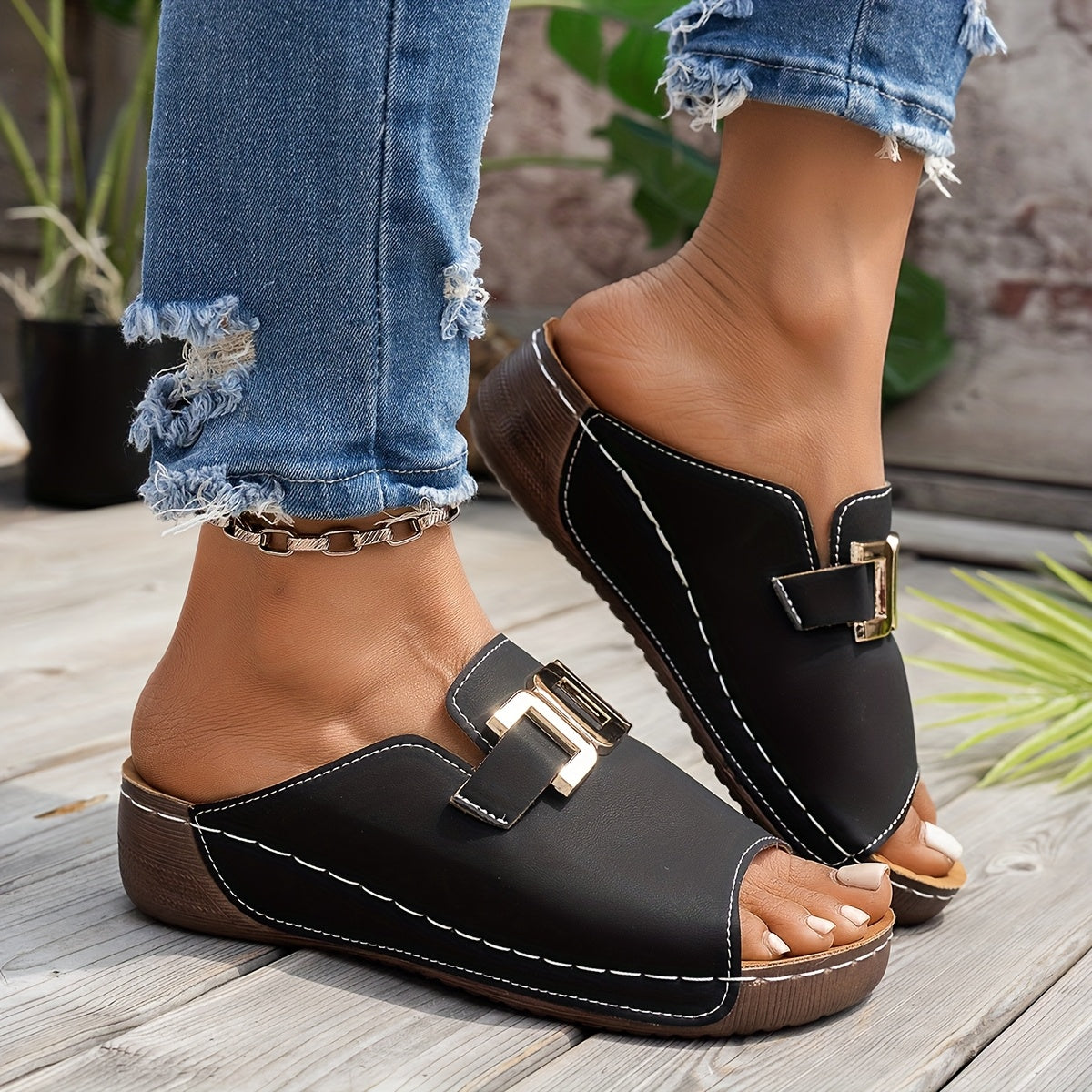 MODEGEIST Damen Casual Sandalen Verstellbare Riemen Komfortsohle