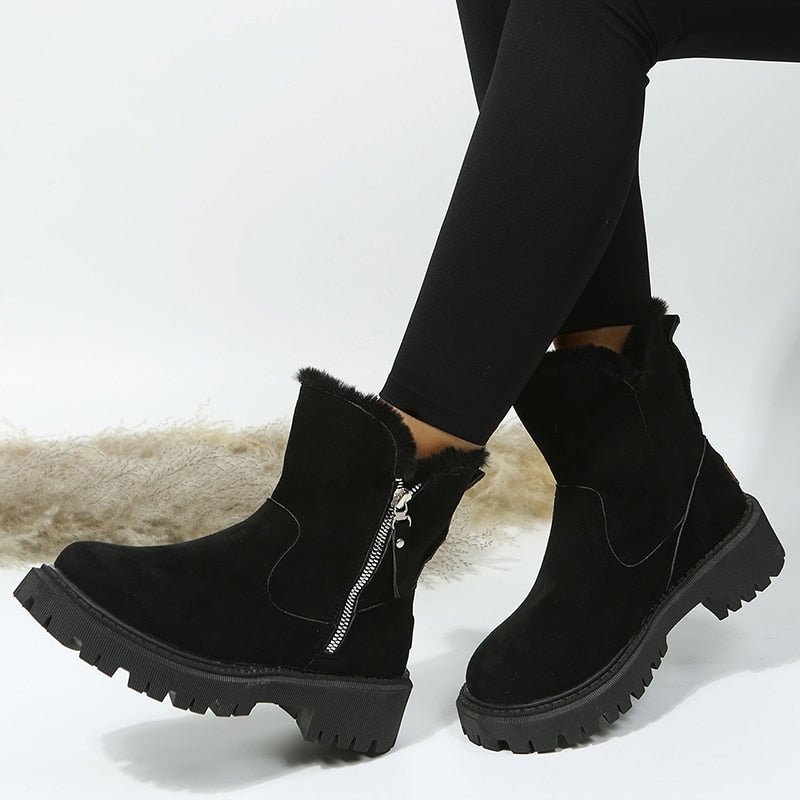 ModeGeist | Damen Stiefeletten mit Reißverschluss und Kunstpelz