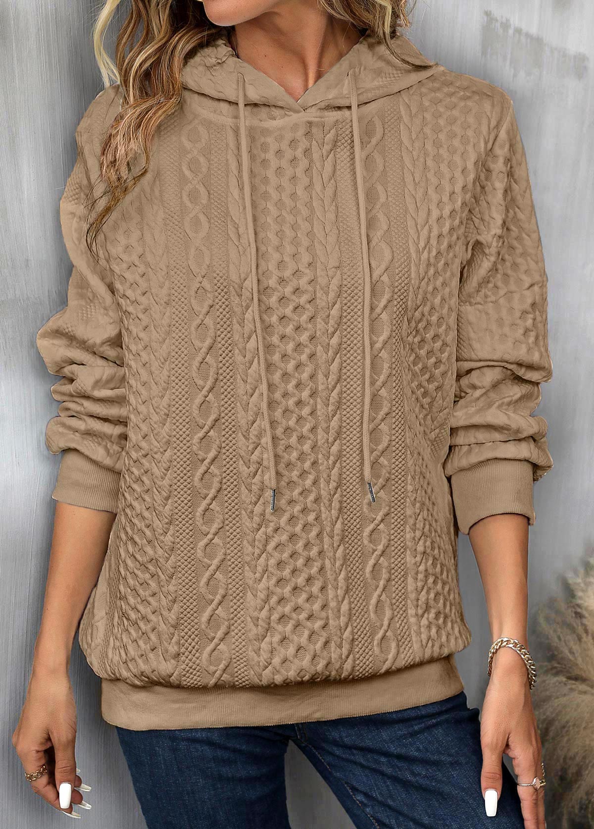 Frauen Kapuzenpullover mit Kordelzug und langen Ärmeln von Fudus