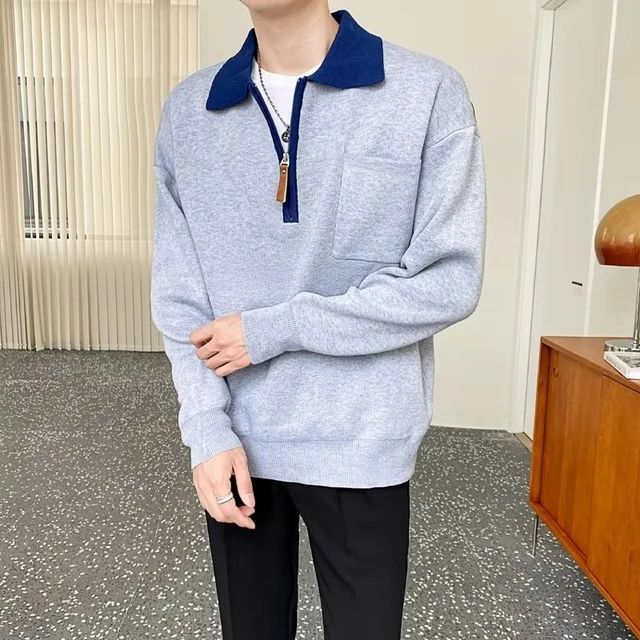 Hochwertiger Herrenpullover mit bequemem Stehkragen und Halbzipper