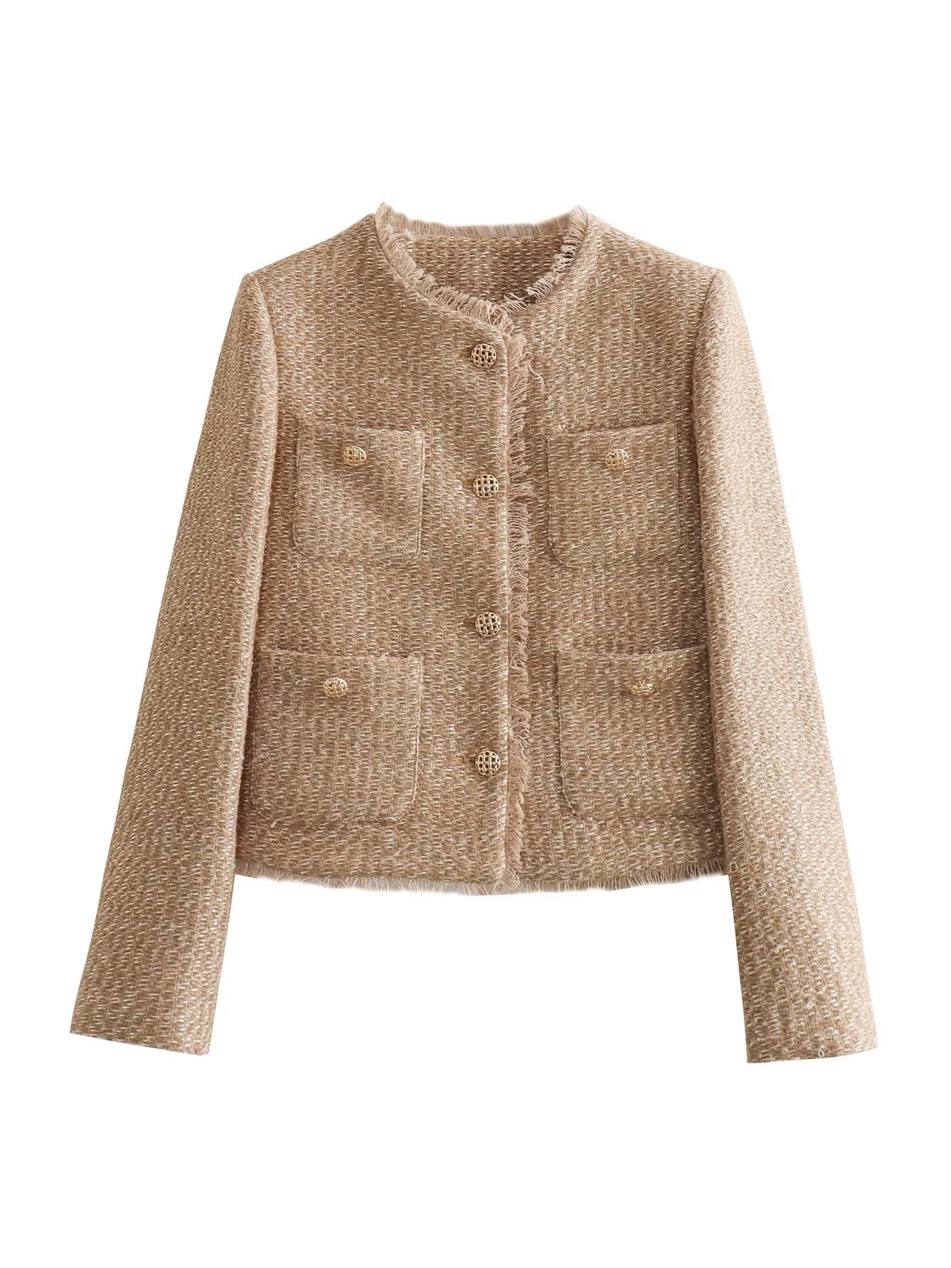ModeGeist | Luxuriöse Goldknopf Jacke Tweed Exklusiv, Raffiniert