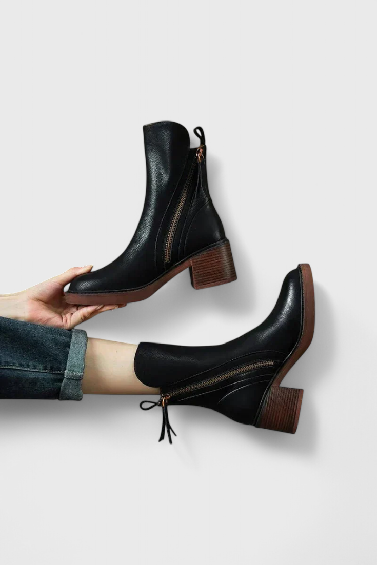 MODEGEIST Damen Ankle Boots Schwarz Elegant Leder