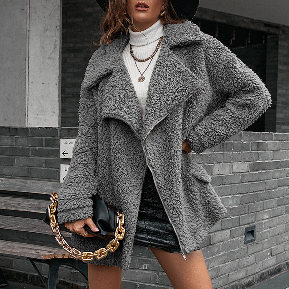 ModeGeist | Sherpa-Jacke mit Reverskragen für Frauen