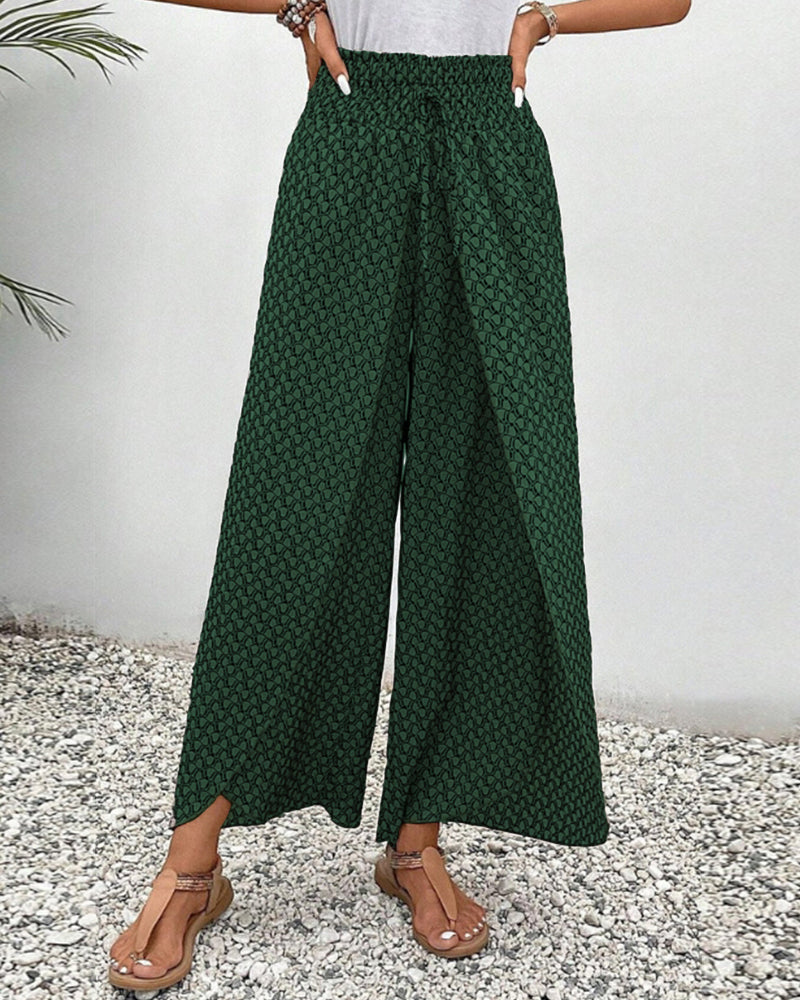 MODEGEIST Damen Wide-Leg Hose geometrisches Muster entspannte Passform atmungsaktiv