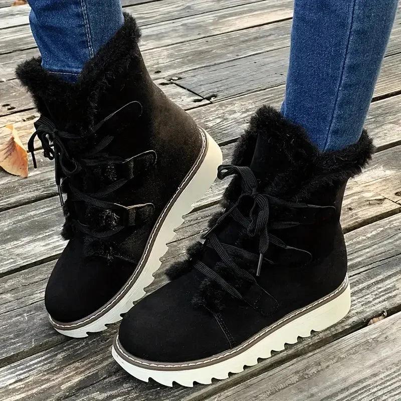 MODEGEIST Damen Winterstiefel Plüsch-Futter Isoliert Schnürung Warmgefüttert