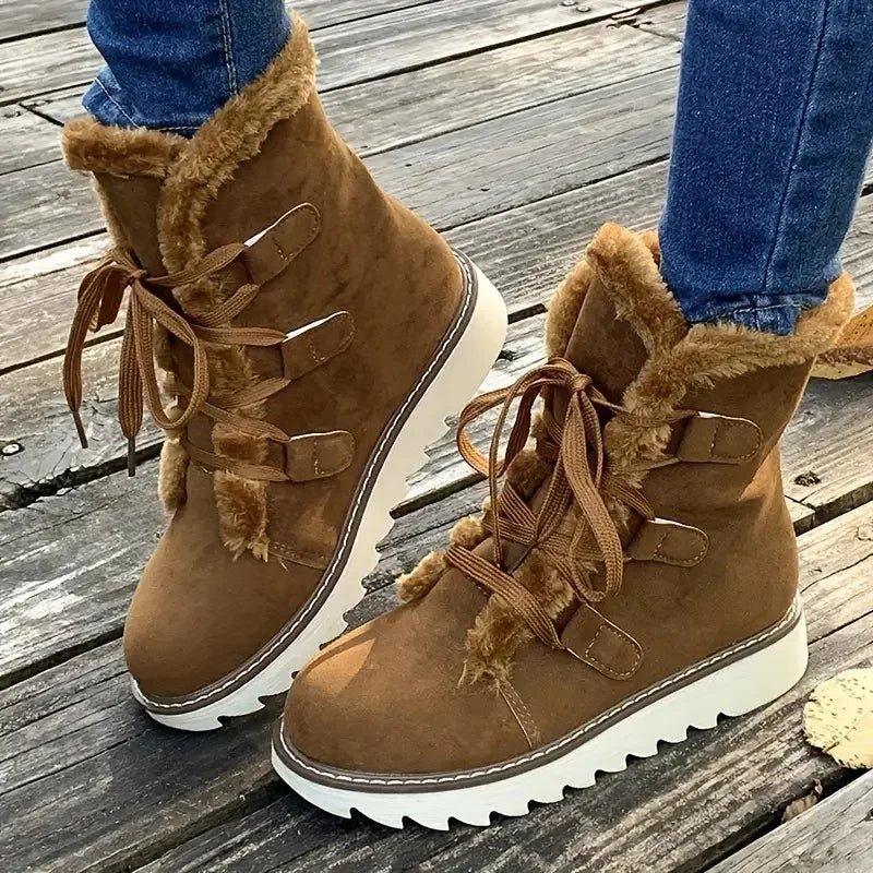 MODEGEIST Damen Winterstiefel Plüsch-Futter Isoliert Schnürung Warmgefüttert