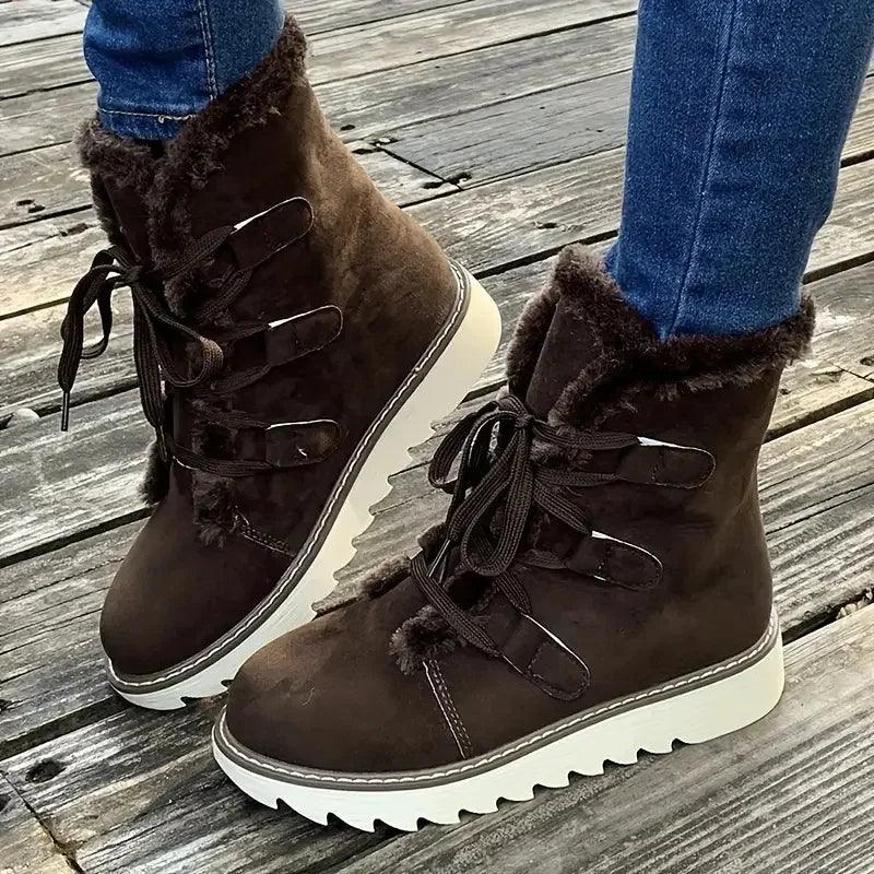 MODEGEIST Damen Winterstiefel Plüsch-Futter Isoliert Schnürung Warmgefüttert