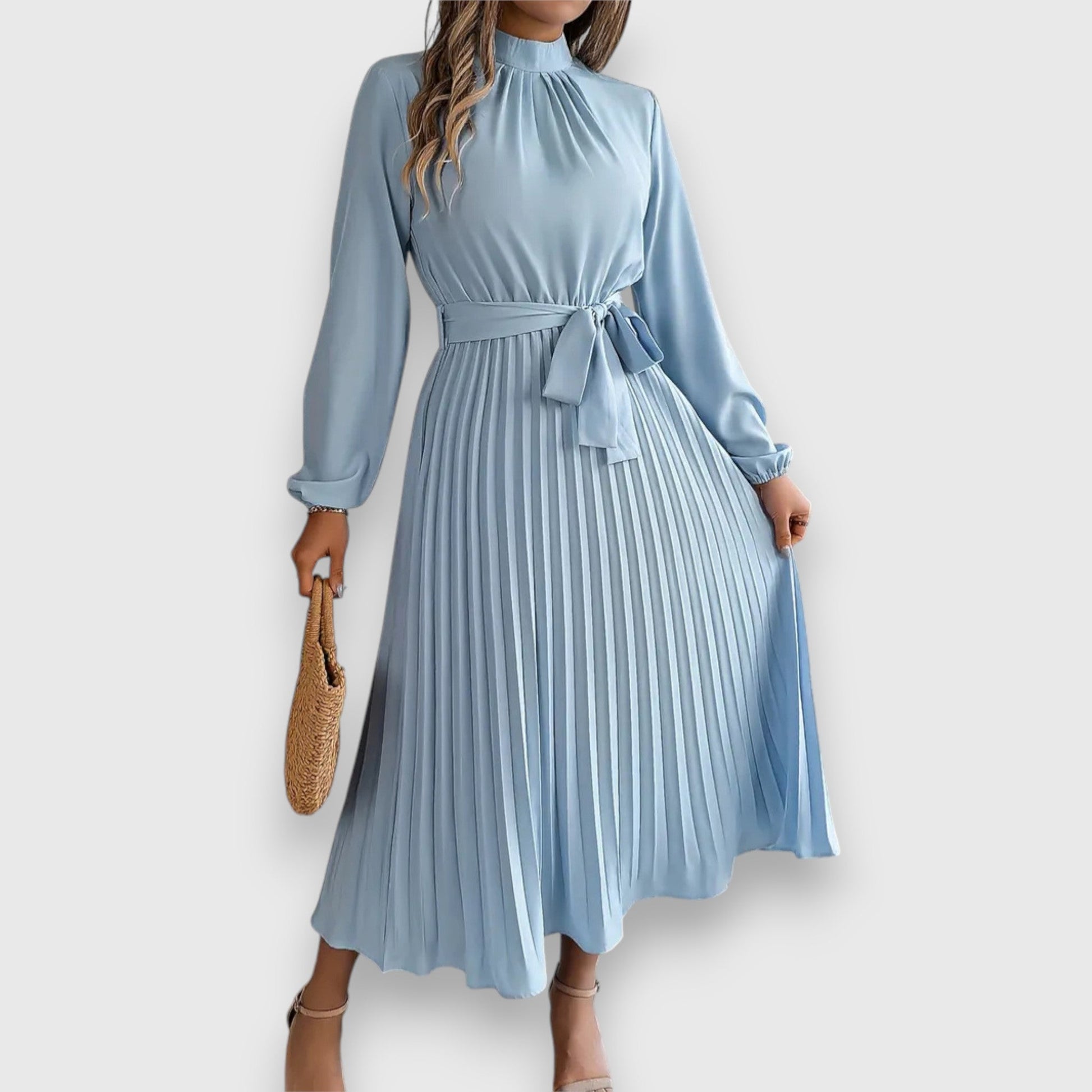 MODEGEIST Damen Plissee Midi-Kleid ärmellos schwarz elegant