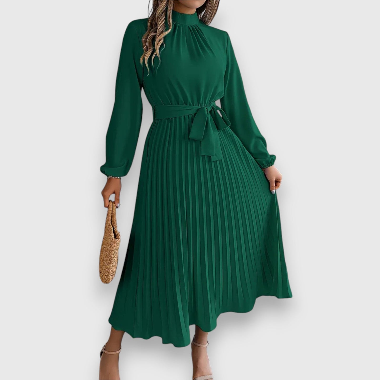 MODEGEIST Damen Plissee Midi-Kleid ärmellos ausgestellt eleganter Stil