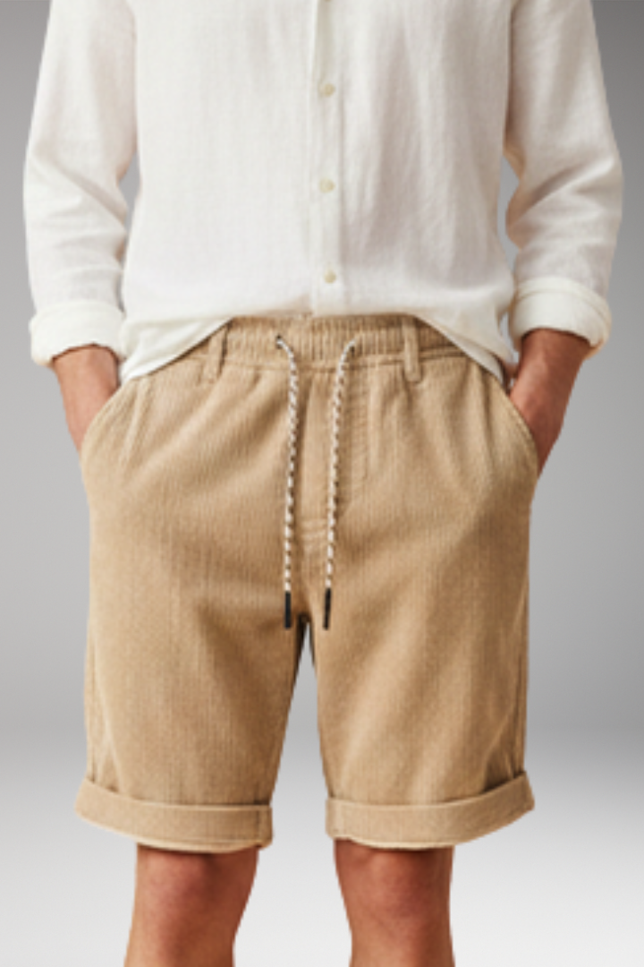 MODEGEIST Herren Cord-Shorts Elastikbund Umgeschlagene Säume