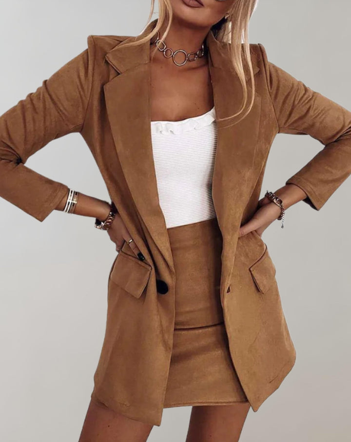 ModeGeist | Wildleder Optik Blazer und Rock Satz