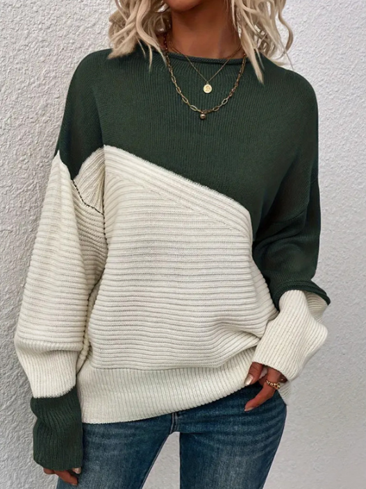 ModeGeist | Pullover - Damen Herbst Zweifarbiger Strickpullover