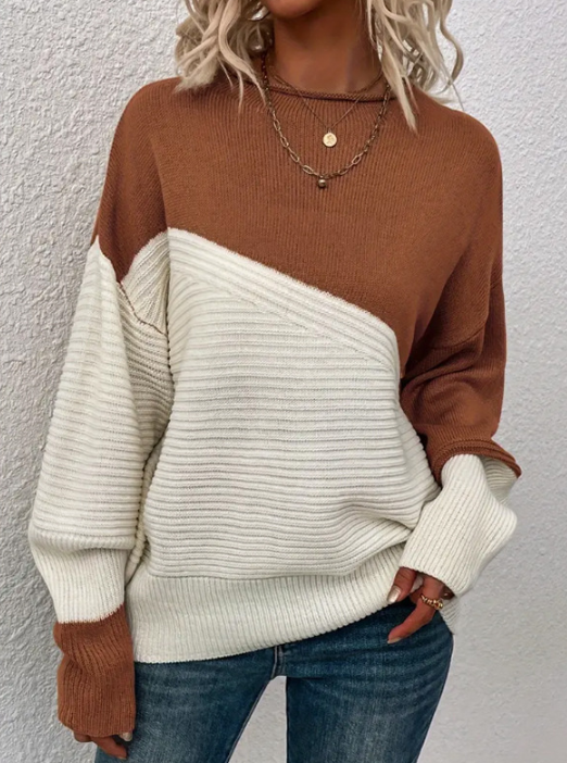 ModeGeist | Pullover - Damen Herbst Zweifarbiger Strickpullover