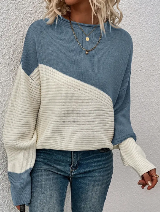ModeGeist | Pullover - Damen Herbst Zweifarbiger Strickpullover