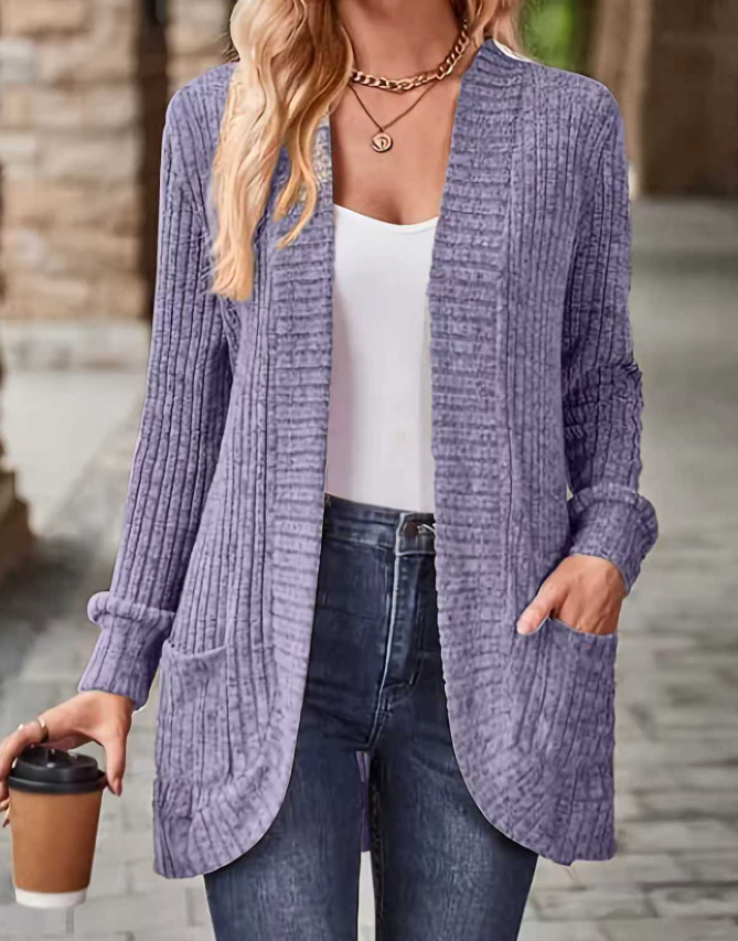 ModeGeist | Cardigan - Damen Herbst Freizeit Fleece Strickjacke