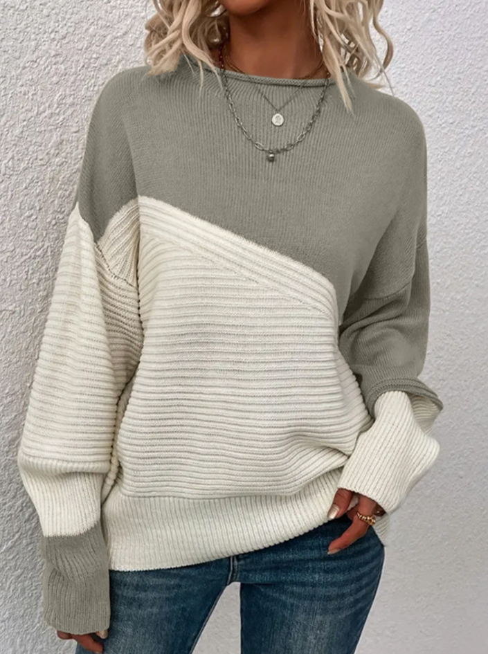 ModeGeist | Pullover - Damen Herbst Zweifarbiger Strickpullover