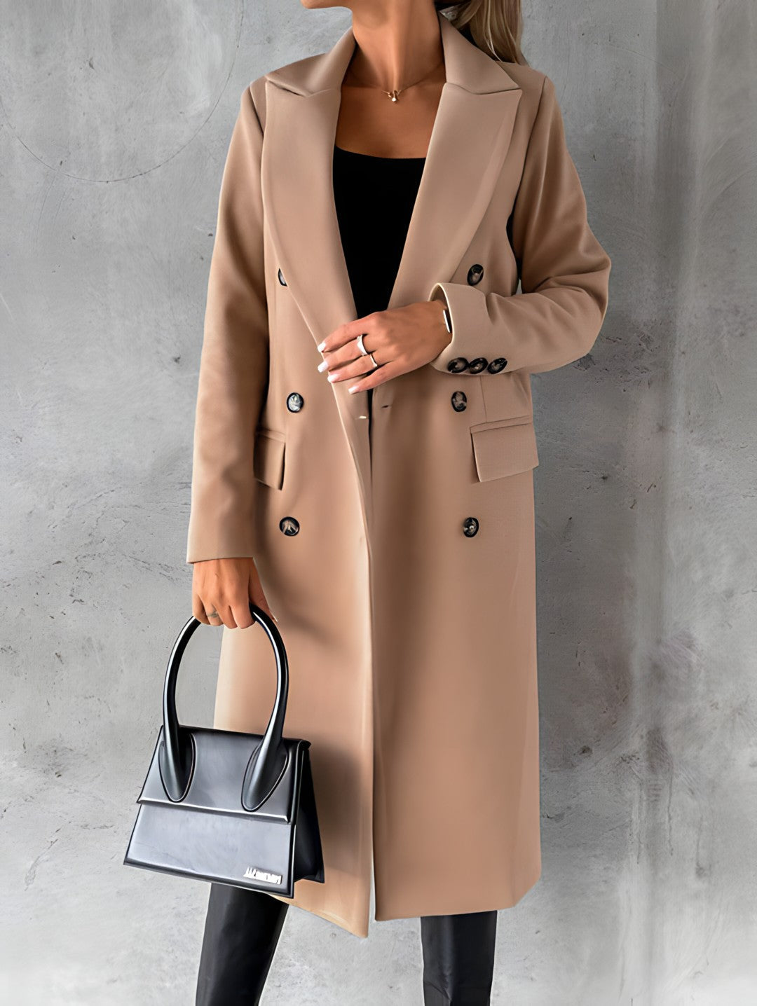 ModeGeist | Mantel - Slim Fit - Wollmix - Doppelreiher - Lange Länge - Reverskragen