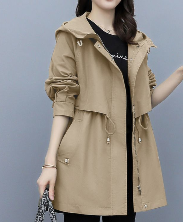 ModeGeist | Langer Wasserdichter Trenchcoat für Damen Mit Kapuze