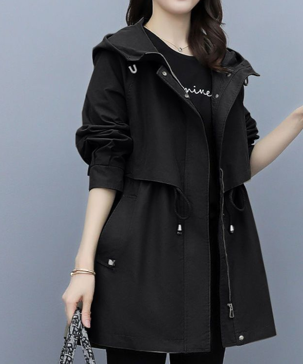 ModeGeist | Langer Wasserdichter Trenchcoat für Damen Mit Kapuze