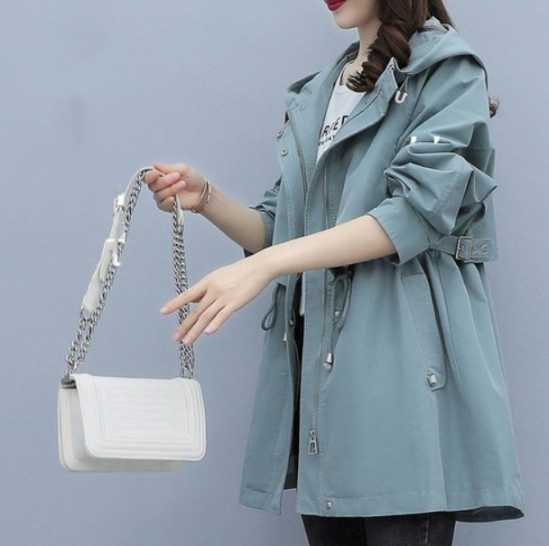 ModeGeist | Langer Wasserdichter Trenchcoat für Damen Mit Kapuze