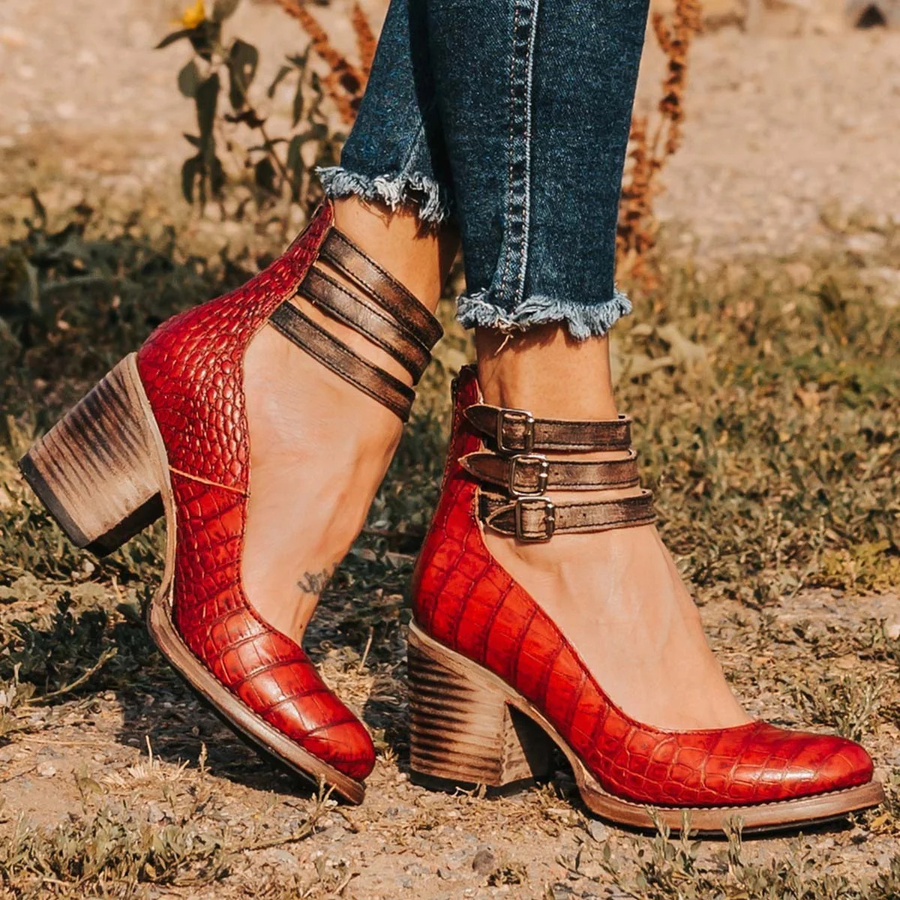HENRIETTA - Vintage-Leder-Schuhe mit Absatz