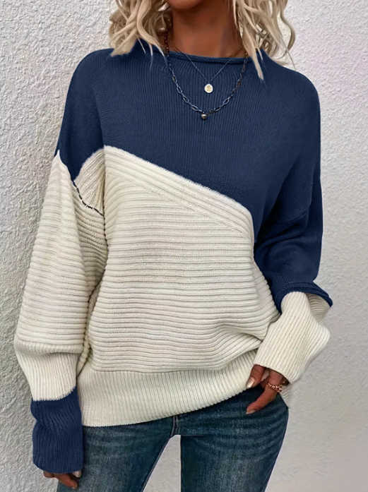 ModeGeist | Pullover - Damen Herbst Zweifarbiger Strickpullover