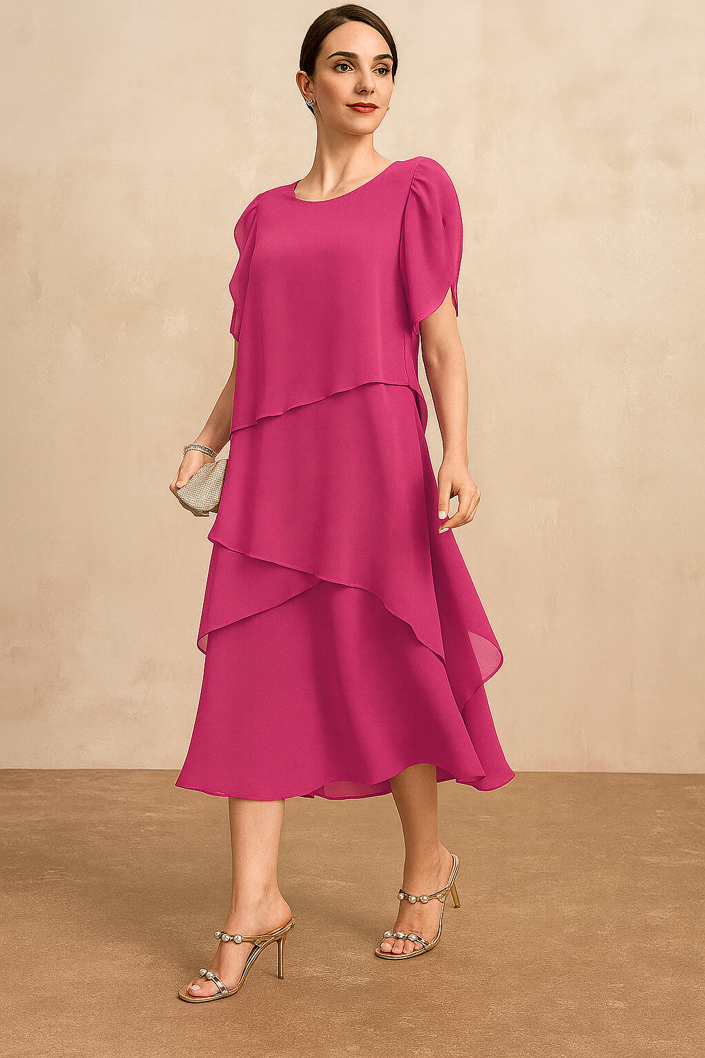 MODEGEIST Damen Chiffon-Kleid Fließend Leicht Elegant