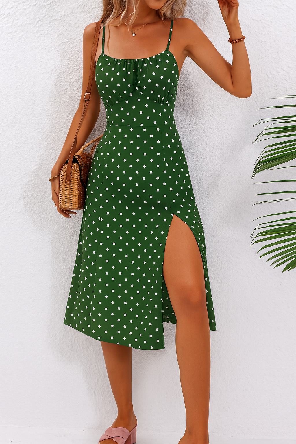 MODEGEIST Damen Midi-Kleid Polkadots Ärmellos Schmeichelhaft