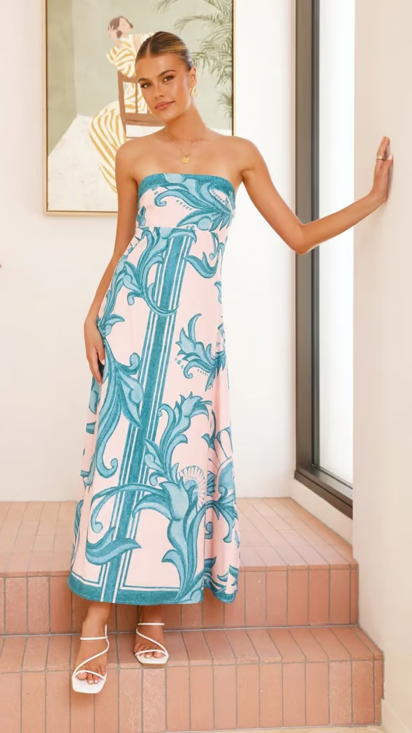 MODEGEIST Damen Kleid Bedruckt Fließend Kurzarm Vintage-Stil