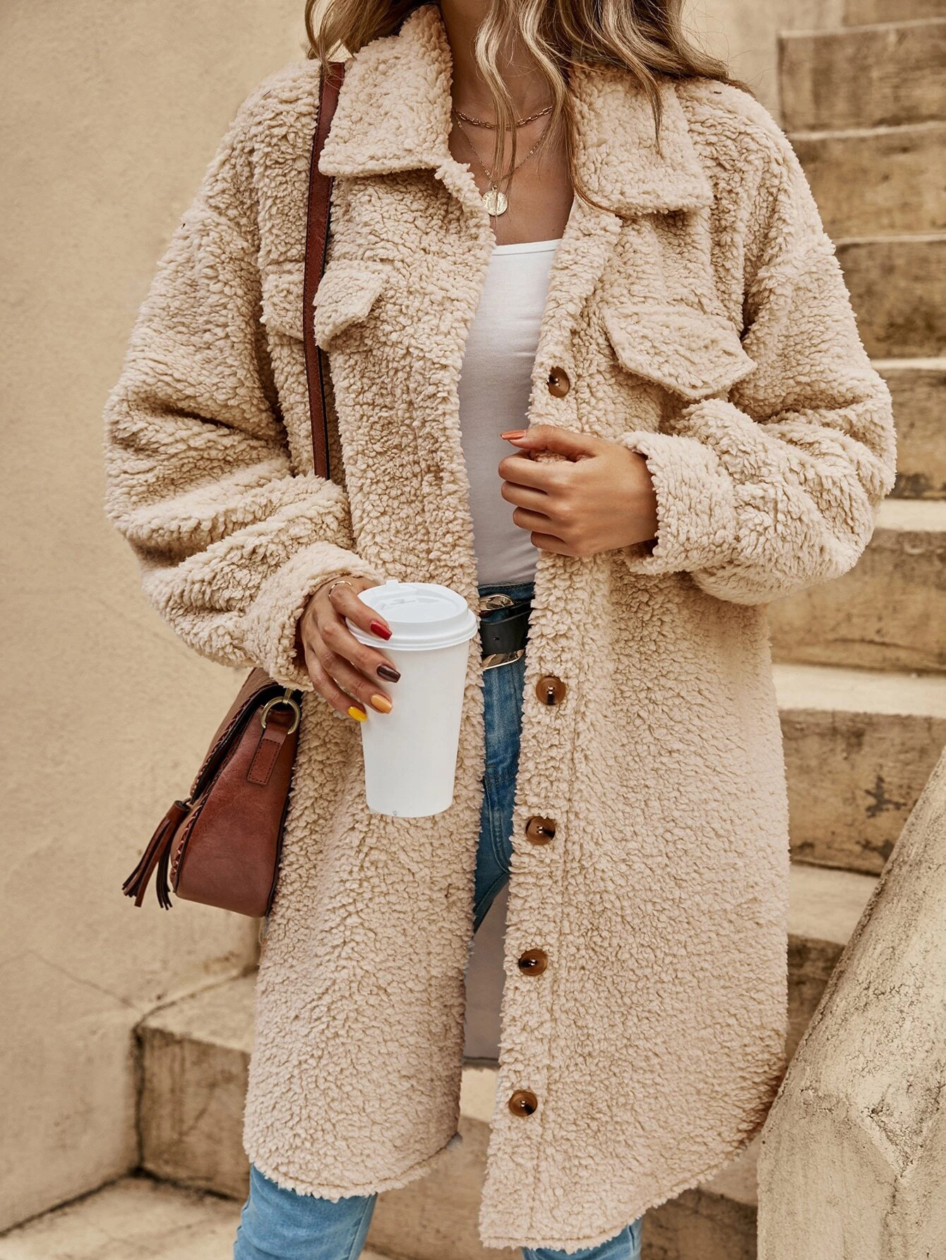ModeGeist | Teddy-jacke mit Taschen Sherpa Weich und Warm