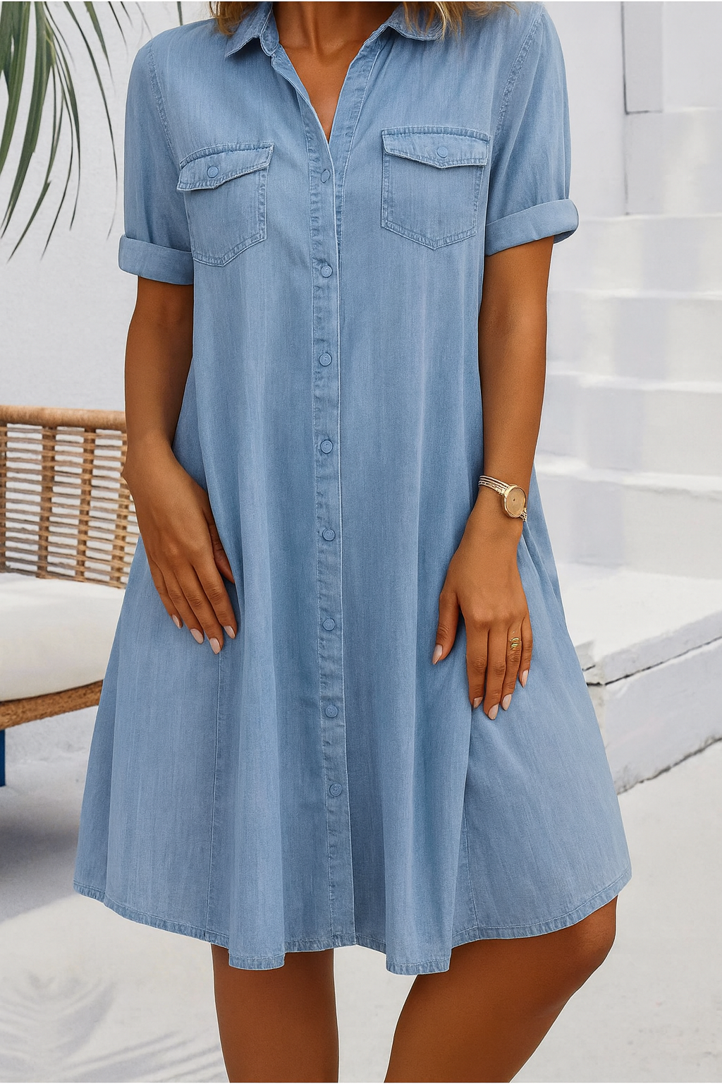 MODEGEIST Damen Jeanskleid Leicht Hemdkleid Entspannte Passform