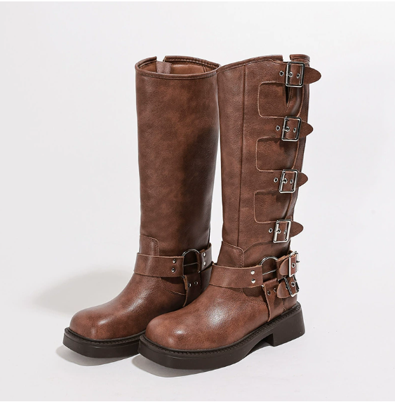 MODEGEIST Damen Stiefeletten Braun Blockabsatz Mittelhoch