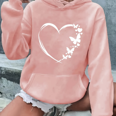 ModeGeist | Vibrant Hoodie mit Herzdruck Baumwolle Komfortabel
