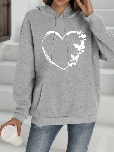 ModeGeist | Vibrant Hoodie mit Herzdruck Baumwolle Komfortabel