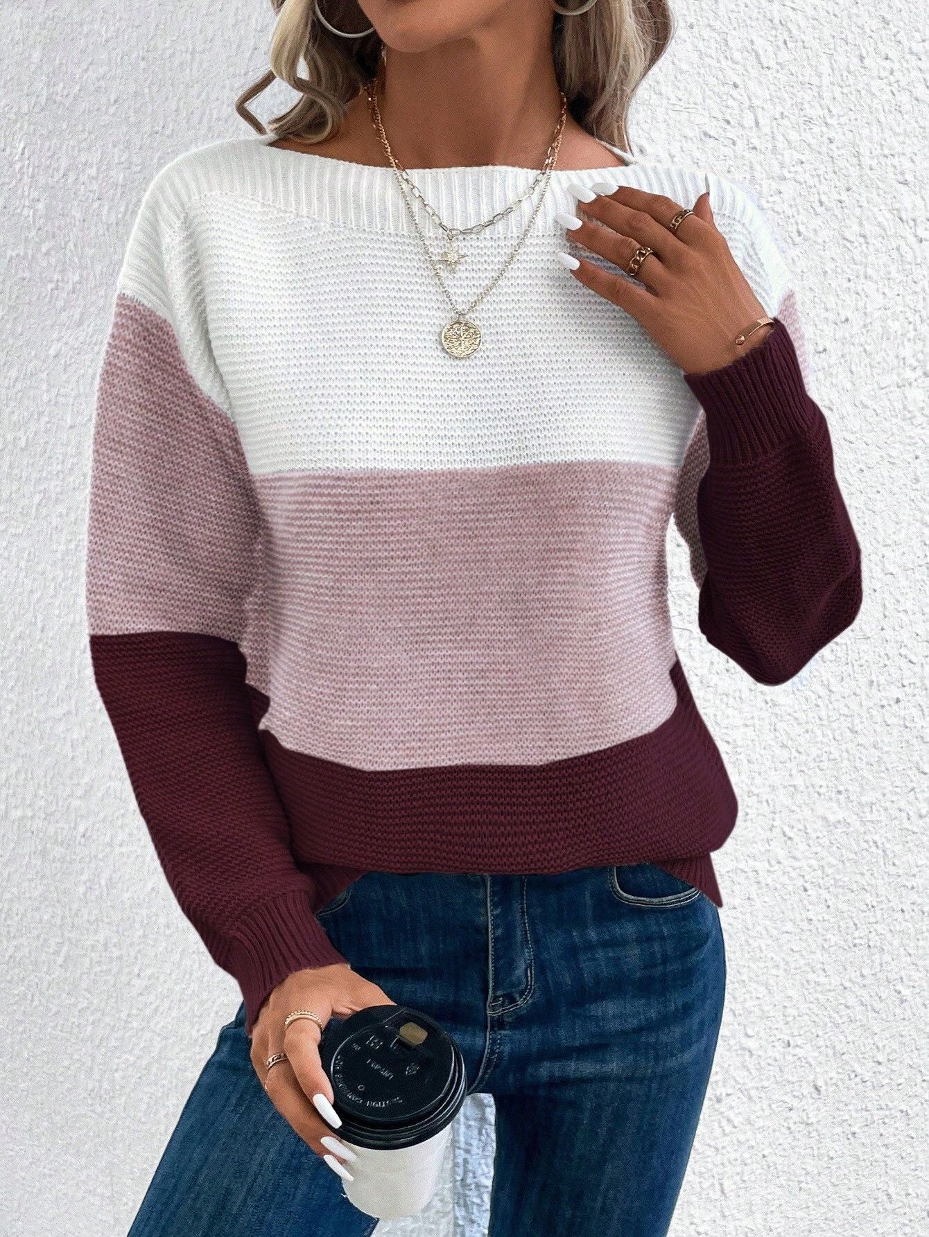 ModeGeist | Blockstreifen Strickpullover Weicher Komfort Lässiger Stil