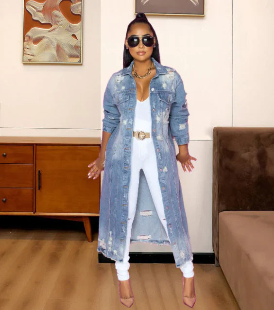 ModeGeist | Lange Jeansjacke für Damen