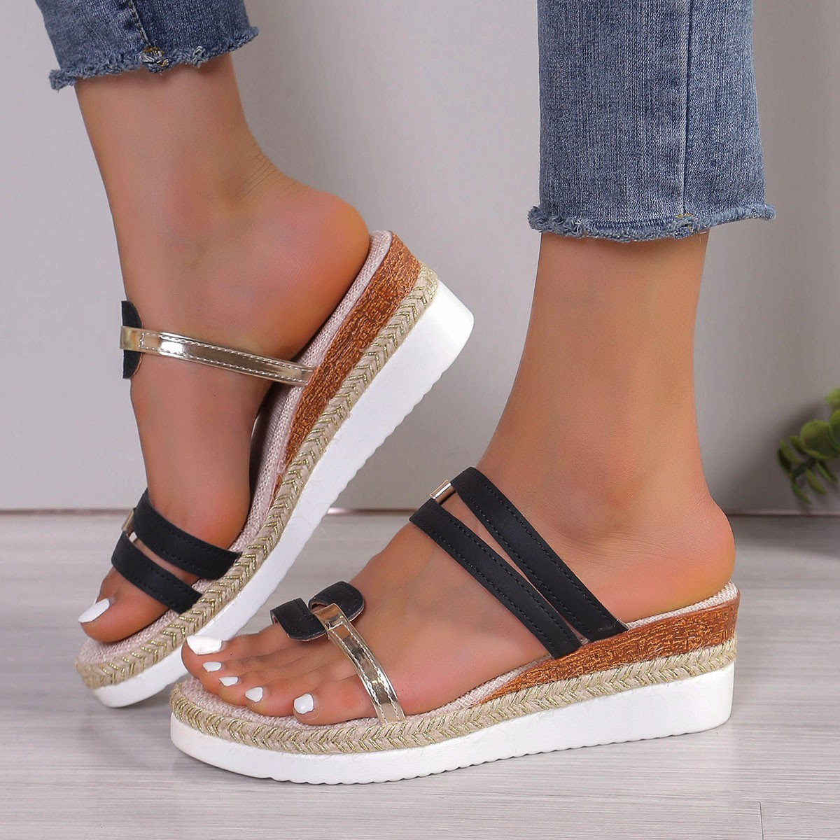 MODEGEIST Damen Plateau-Sandalen Strass Verstellbar Sommer