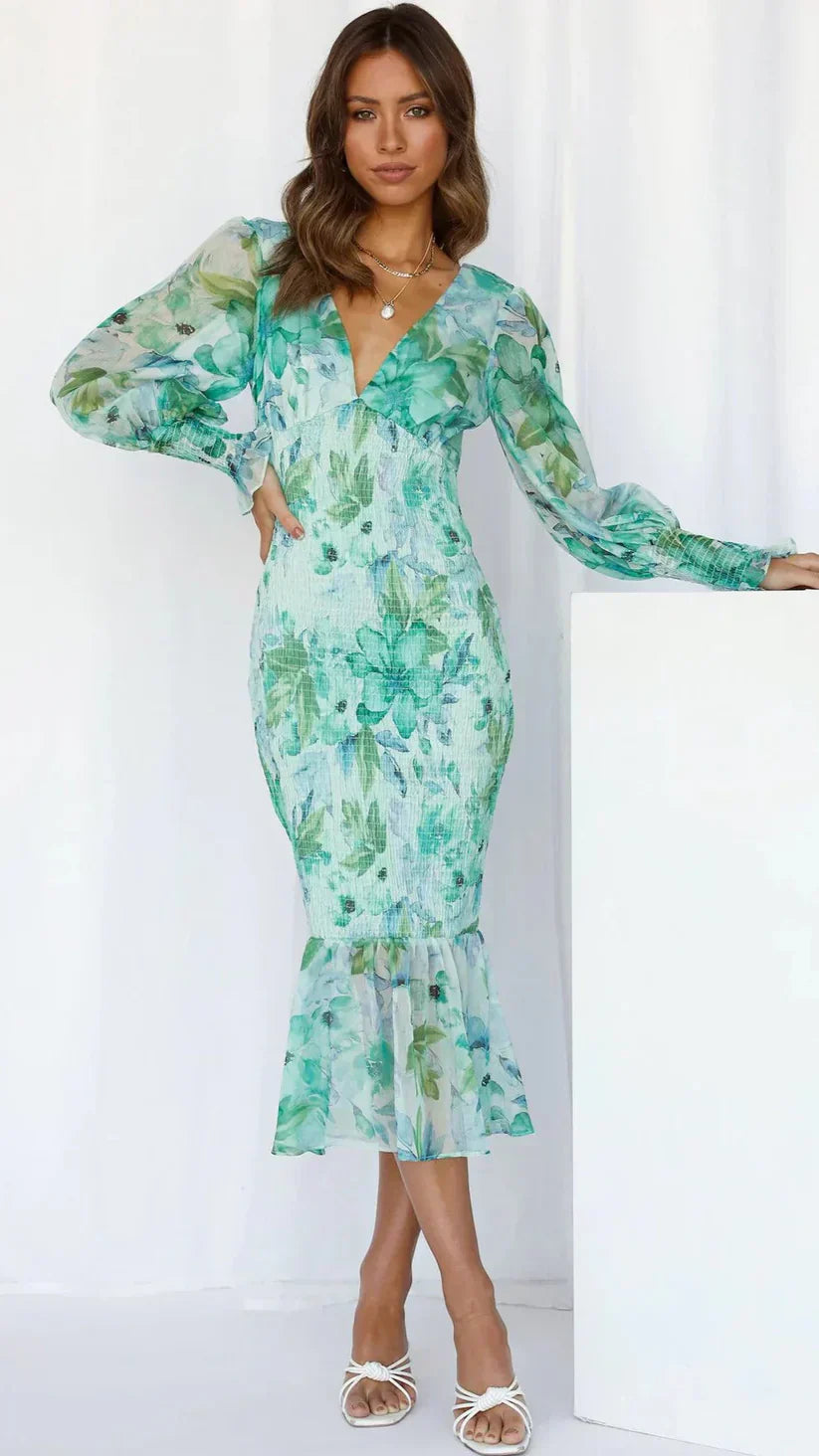 MODEGEIST Damen Blumenkleid A-Linie Kurzarm Sommerkleid